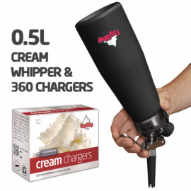 Ezywhip Pro Cream Whipper 0.5L Black and 10 Pack x 36 (360 Bulbs)