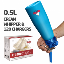 Ezywhip Pro Cream Whipper 0.5L Blue and 10 Pack x 12 (120 Bulbs)