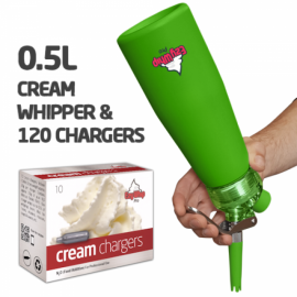 Ezywhip Pro Cream Whipper 0.5L Green and 10 Pack x 12 (120 Bulbs)