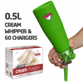Ezywhip Pro Cream Whipper 0.5L Green and 10 Pack x 6 (60 Bulbs)