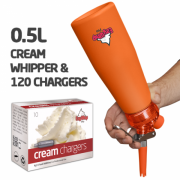 Ezywhip Pro Cream Whipper 0.5L Orange and 10 Pack x 12 (120 Bulbs)
