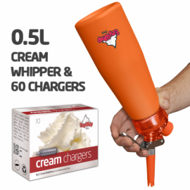 Ezywhip Pro Cream Whipper 0.5L Orange and 10 Pack x 6 (60 Bulbs)
