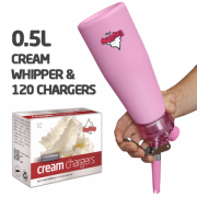 Ezywhip Pro Cream Whipper 0.5L Pink and 10 Pack x 12 (120 Bulbs)