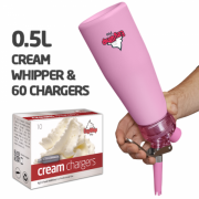Ezywhip Pro Cream Whipper 0.5L Pink and 10 Pack x 6 (60 Bulbs)