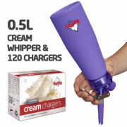 Ezywhip Pro Cream Whipper 0.5L Purple and 10 Pack x 12 (120 Bulbs)