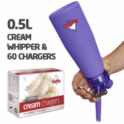 Ezywhip Pro Cream Whipper 0.5L Purple and 10 Pack x 6 (60 Bulbs)