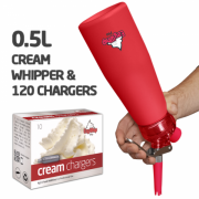 Ezywhip Pro Cream Whipper 0.5L Red and 10 Pack x 12 (120 Bulbs)