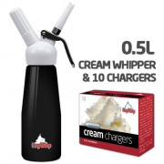 Ezywhip Cream Whipper 0.5L Black and Chargers 10 Pack x 1 (10 Bulbs)