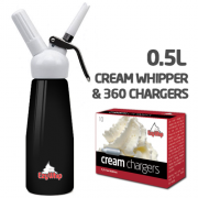 Ezywhip Cream Whipper 0.5L Black and Chargers 10 Pack x 36 (360 Bulbs)