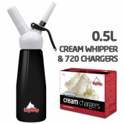 Ezywhip Cream Whipper 0.5L Black and Chargers 10 Pack x 72 (720 Bulbs)