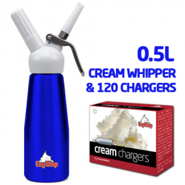 Ezywhip Cream Whipper 0.5L Blue and Chargers 10 Pack x 12 (120 Bulbs)