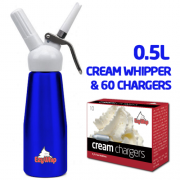 Ezywhip Cream Whipper 0.5L Blue and Chargers 10 Pack x 6 (60 Bulbs)