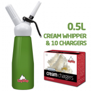 Ezywhip Cream Whipper 0.5L Green and Chargers 10 Pack x 1 (10 Bulbs)