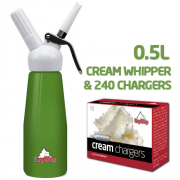 Ezywhip Cream Whipper 0.5L Green and Chargers 10 Pack x 24 (240 Bulbs)