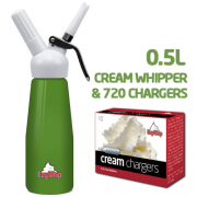 Ezywhip Cream Whipper 0.5L Green and Chargers 10 Pack x 72 (720 Bulbs)