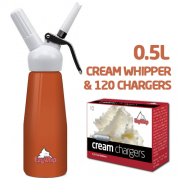 Ezywhip Cream Whipper 0.5L Orange and Chargers 10 Pack x 12 (120 Bulbs)