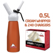 Ezywhip Cream Whipper 0.5L Orange and Chargers 10 Pack x 24 (240 Bulbs)