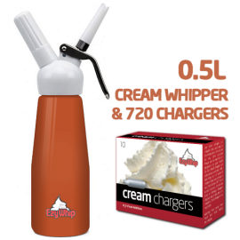 Ezywhip Cream Whipper 0.5L Orange and Chargers 10 Pack x 72 (720 Bulbs)