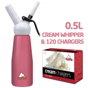 Ezywhip Cream Whipper 0.5L Pink and Chargers 10 Pack x 12 (120 Bulbs)