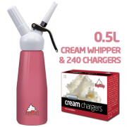 Ezywhip Cream Whipper 0.5L Pink and Chargers 10 Pack x 24 (240 Bulbs)