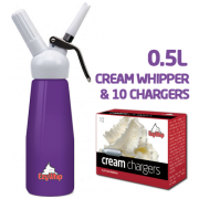 Ezywhip Cream Whipper 0.5L Purple and Chargers 10 Pack x 1 (10 Bulbs)
