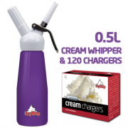 Ezywhip Cream Whipper 0.5L Purple and Chargers 10 Pack x 12 (120 Bulbs)