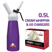 Ezywhip Cream Whipper 0.5L Purple and Chargers 10 Pack x 6 (60 Bulbs)