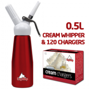 Ezywhip Cream Whipper 0.5L Red and Chargers 10 Pack x 12 (120 Bulbs)