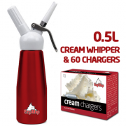 Ezywhip Cream Whipper 0.5L Red and Chargers 10 Pack x 6 (60 Bulbs)