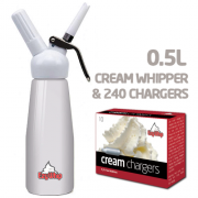 Ezywhip Cream Whipper 0.5L White and Chargers 10 Pack x 24 (240 Bulbs)