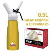 Ezywhip Cream Whipper 0.5L Yellow and Chargers 10 Pack x 1 (10 Bulbs)